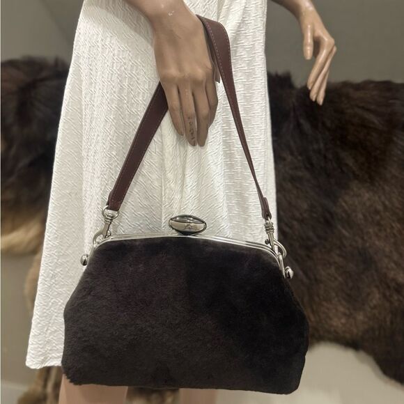 Real Shearling Leather Handmade Push Lock Frame Shoulder Bag, Crossbody - Picture 4 of 15